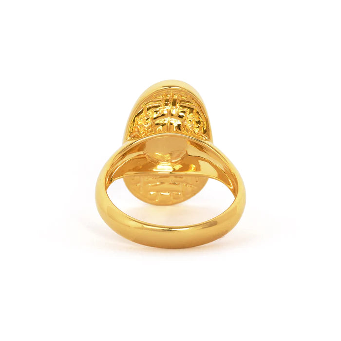 Plum Blossom Mosaic Mother of Pearl Ring - Gold