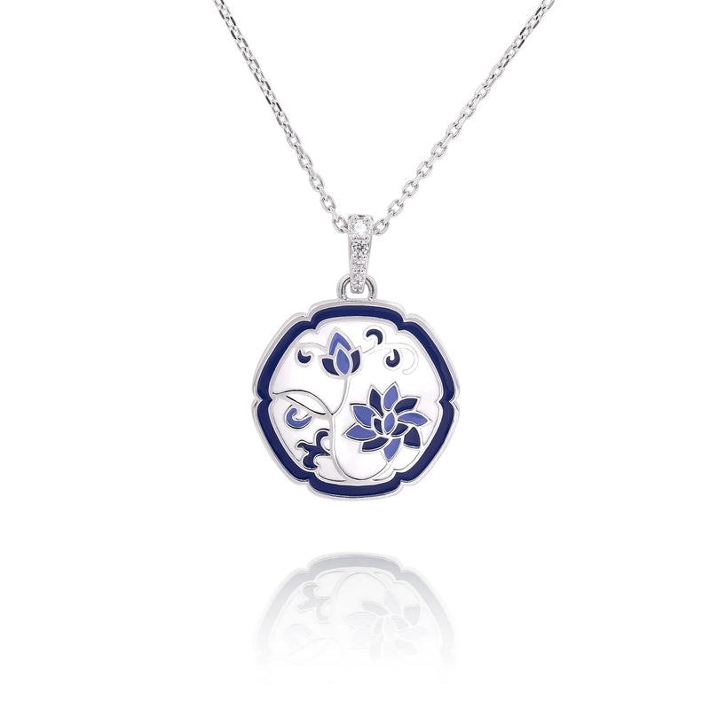 Blue and White Lotus Necklace