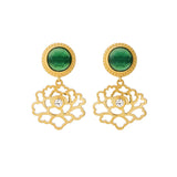 Majestic Tang Peony Earrings - Gold Vermeil with Green Agate