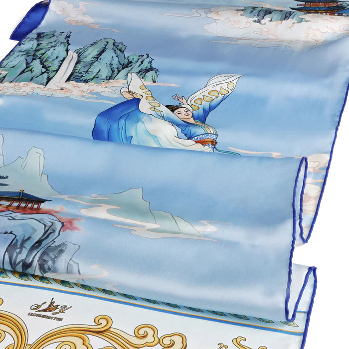 Phoenix of the Sapphire World Long Silk Scarf - 17” x 75"