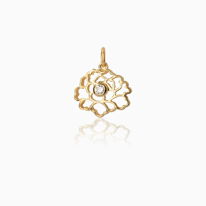 Tang Flower Charm - Gold with white Gem